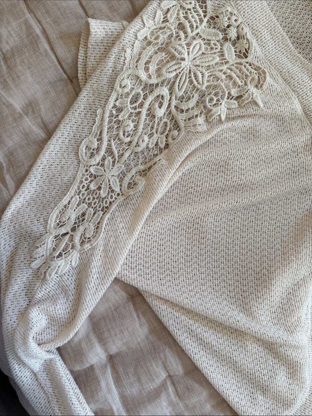 Abercrombie & Fitch MSRP $58 Cream Lace-Shoulder Open Knit Cardigan - Picture 7 of 7